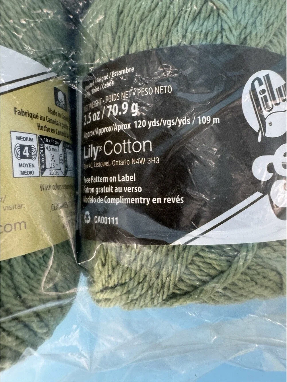 6 Lily Sugar’n Cream Yarn Skeins Sage Green 100% Cotton 2.5 oz 120 yd Sealed